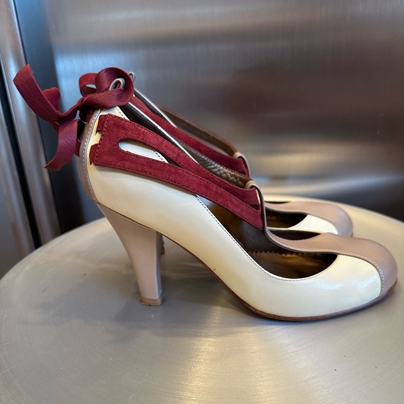 Handmade Marcello Toshi Cream Gold Leather with Velvet Maroon Ties size 7 - Picture 8 of 13